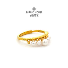 【定价黄金】【限时8折】【现货】钻石世家 黄金珍珠皇冠戒指（5颗）约3克