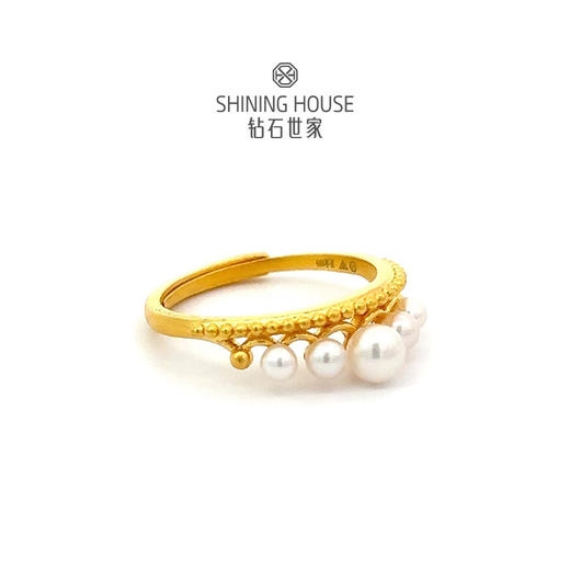 【定价黄金】【限时8折】【现货】钻石世家 黄金珍珠皇冠戒指（5颗）约3克 商品图0