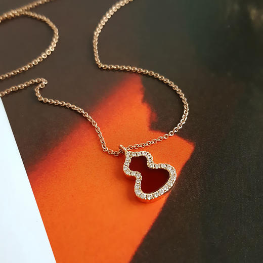 【95新】Qeelin麒麟Wulu系列18K玫瑰金镶钻红玉髓葫芦项链 链长约40cm女士101025TJ24 商品图2