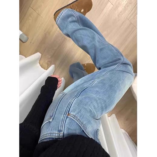 梨形身材神裤 一条过冬 不挑身材 腿型不好大胆入 简约直筒牛仔裤大码加绒加厚牛仔裤女2025冬季胖mm宽松高腰显瘦直筒阔腿拖地裤子 商品图7