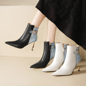 【预售7天】小众时尚高跟短靴，真皮尖头细跟侧拉链瘦瘦靴HY&M1216-1