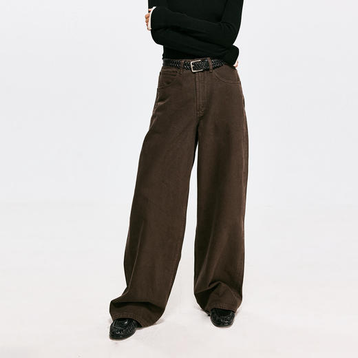 棉仓3661019001-【层序之间】复古棕色水洗宽松牛仔裤阔腿微弯刀版型 商品图2