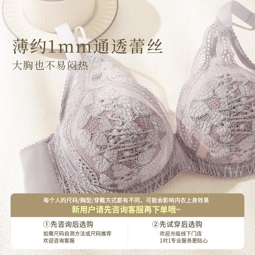 [嫣语2.0法式兔耳杯]内衣大胸显小防凸点薄款全罩杯蕾丝文胸 商品图4