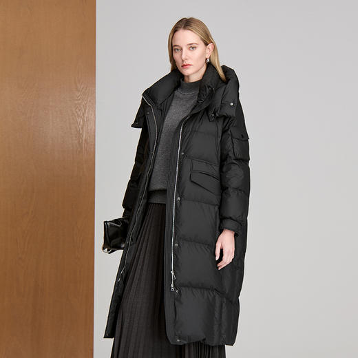 EITIE爱特爱暗扣厚实高领兜帽鹅绒填充长款轻盈羽绒外套8411113 商品图5