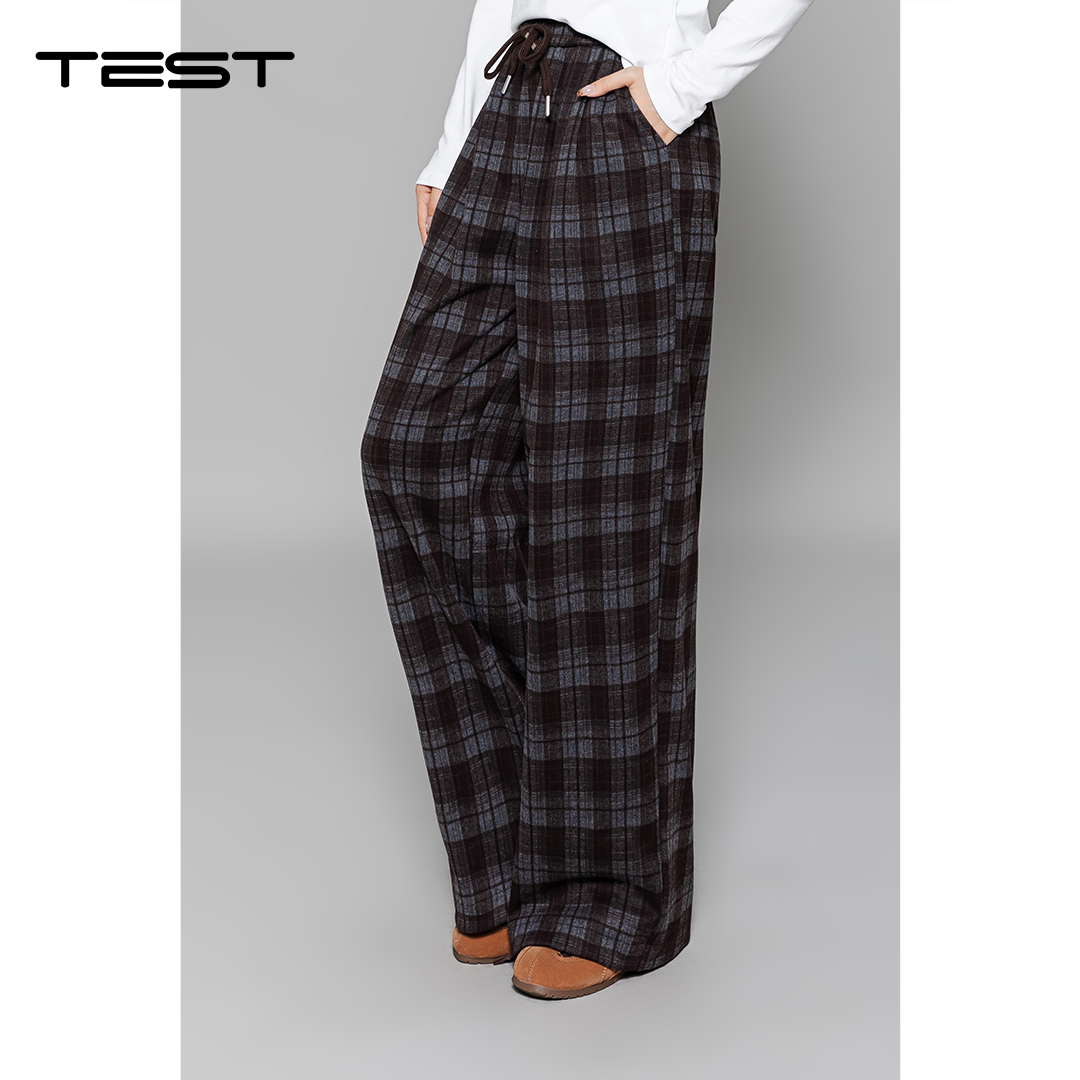 冬上新轻松打造慵懒高级感格纹毛呢阔腿休闲裤3254029