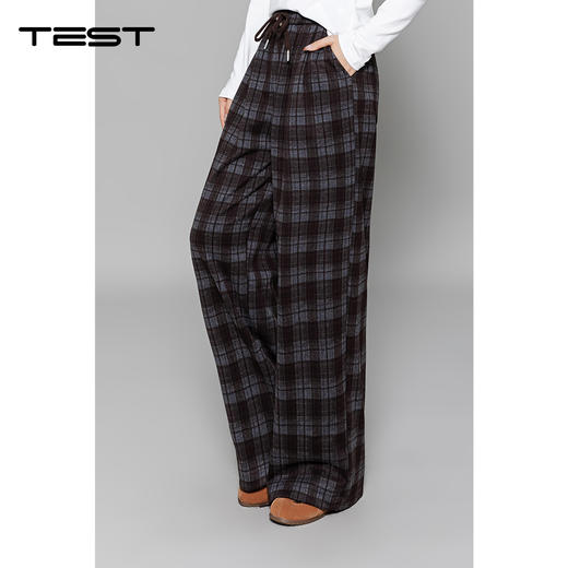 冬上新轻松打造慵懒高级感格纹毛呢阔腿休闲裤3254029 商品图0