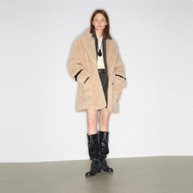 lost in echo2025秋冬新款气质宽松大翻领仿羊卷毛中长皮草外套