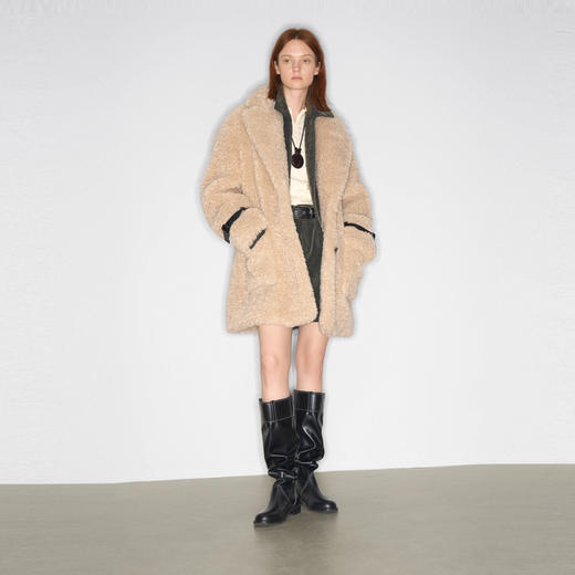 lost in echo2025秋冬新款气质宽松大翻领仿羊卷毛中长皮草外套 商品图0