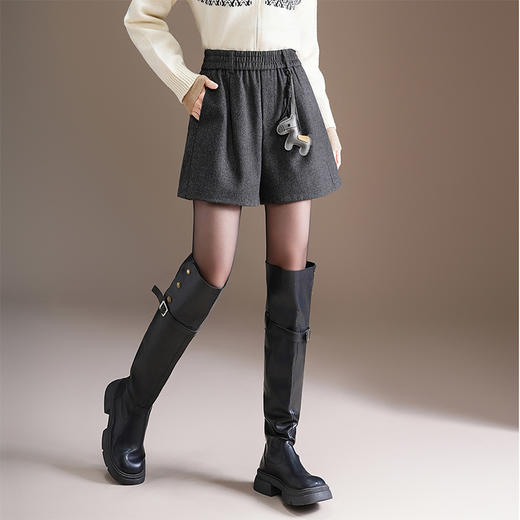 毛呢加厚短款阔腿裤，松紧腰显瘦休闲裤MYX-MND-95873-L 商品图1