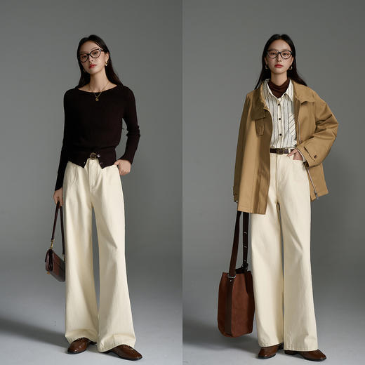 OLrain欧芮儿2025新款女秋季纯色松弛感阔腿裤直筒牛仔裤显瘦长裤 商品图2