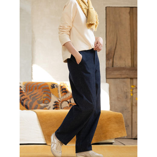 牧衣游原创 舒适棉绒感牛仔裤子女冬季新款百搭宽松休闲裤 橡木苔 商品图3