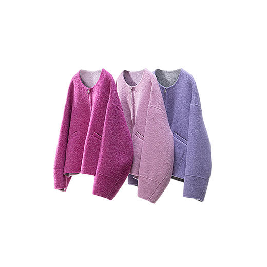 绽放717朵/绵羊毛兔毛廓形感落肩开襟拉链短款毛呢外套女冬呢大衣 商品图4
