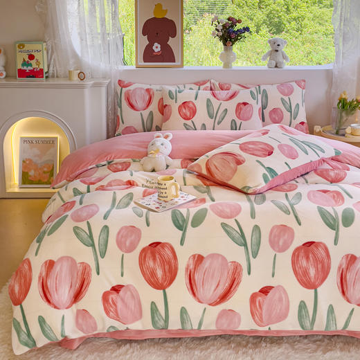 冬天小暖阳 小清新牛奶绒四件套 牛奶丝滑触感 细节设计 含防静电导丝 可机洗 商品图2