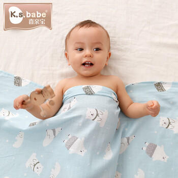 喜亲宝新生儿包巾夏季宝宝产房薄纱布包单喂奶巾90*90cm纱布蓝色（薄） 商品图1