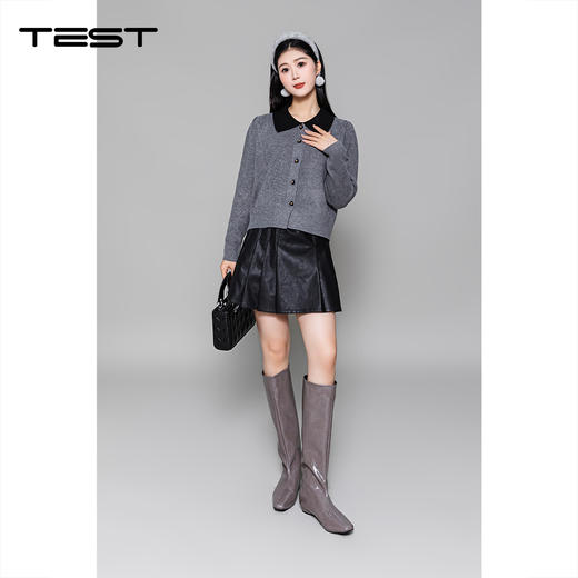 冬上新黑色皮面百褶高腰显瘦甜酷风穿搭吸睛必备摆裙3254006 商品图4