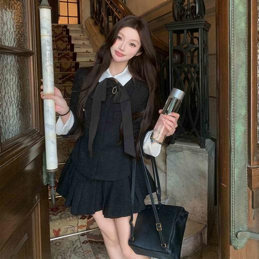 LIN BOUTIQUE 秀场款金丝椰蓉粗花呢编制撞色领短外套+半裙套装 商品图2