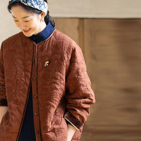 牧衣游原创 虎与花绗缝机绣60支棉衣外套宽松复古文艺棉服 云间客