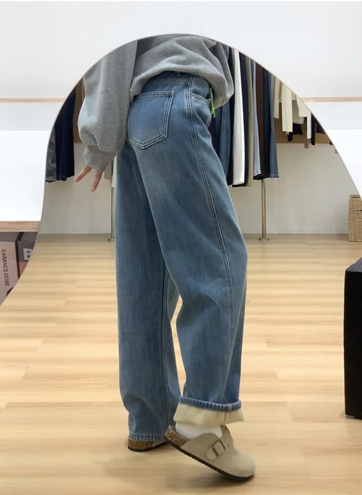 梨形身材神裤 一条过冬 不挑身材 腿型不好大胆入 简约直筒牛仔裤大码加绒加厚牛仔裤女2025冬季胖mm宽松高腰显瘦直筒阔腿拖地裤子 商品图12