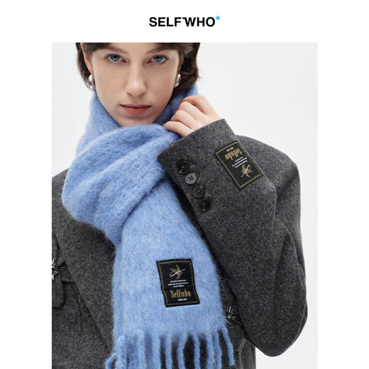 SELFWHO羊驼毛混纺小鸟唛装饰流苏围巾女2025冬新款保暖披肩围脖 商品图1