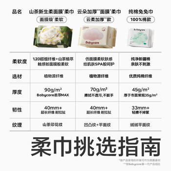 babycare面膜柔巾婴儿山茶新生柔超柔乳霜巾一次性洗脸巾绵柔巾 80抽*3包 商品图0