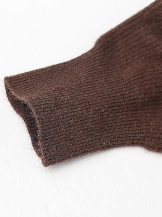 棕色 V 领蕾丝拼接单排扣针织开衫 秋冬温柔风泡泡袖短款毛衣外套 商品图4