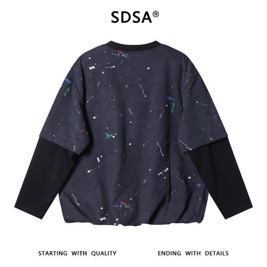 WY1187SDSA男士秋冬新款痞帅男装时尚泼墨圆领假两件长袖T恤宽松百搭 商品图5