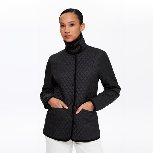 oneup菱形格收腰中长款棉服 商品图3