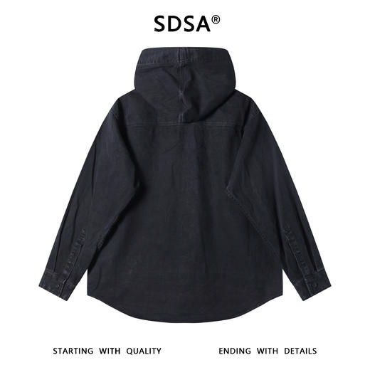 252220SDSA秋冬新款痞帅男装极简风纯色抽绳连帽纽衬衫百搭时尚开衫衬衣 商品图4