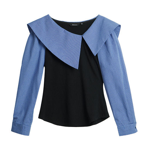 OLrain欧芮儿2025新款女秋季通勤假两件设计感格子套头长袖衬衫 商品图3