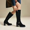 千百度厚底粗高跟弹力袜靴女加绒保暖骑士靴高筒长靴A25587798 商品缩略图4