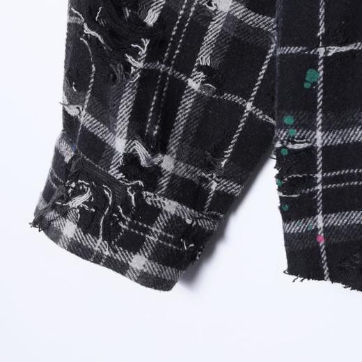 SDSA男士秋冬新款痞帅男装潮牌撞色格纹磨破泼墨翻领衬衫百搭宽松 商品图3