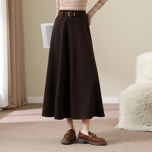 QYM M278-Y羊毛呢半身裙气质长裙高腰A字裙大摆裙 商品图0