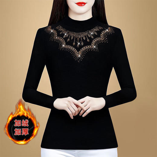 KQL a39n5564时尚重工烫钻网纱打底衫气质半高领显瘦加绒上衣 商品图2