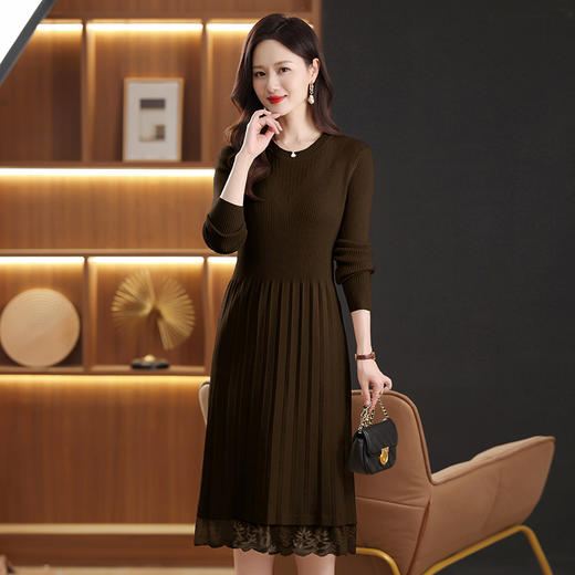 FCY 82830大码针织衫韩版宽松洋气蕾丝毛衣裙 商品图1