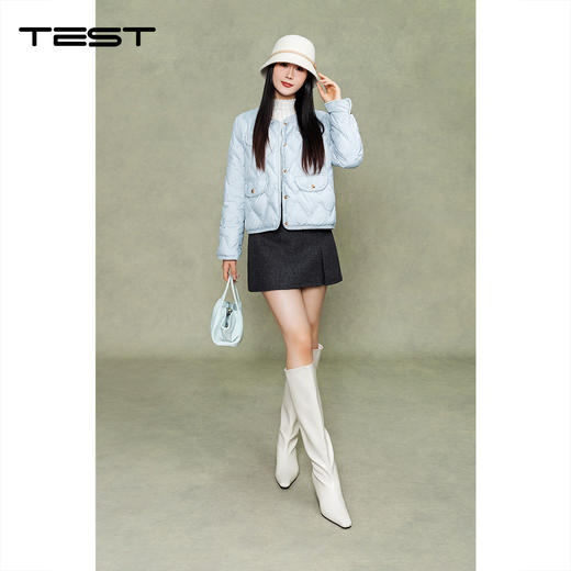 冬上新精致镶边显优雅浅蓝小香风短款羽绒服2254021 商品图1