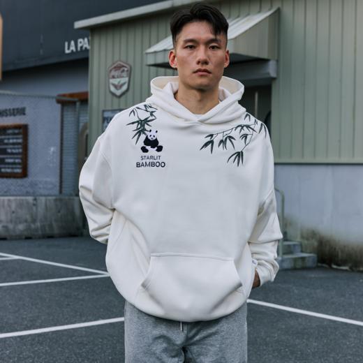 录士LUSHISI竹韵主题熊猫刺绣保暖休闲潮流情侣款抓绒连帽卫衣 商品图4