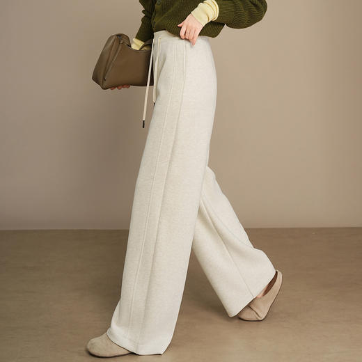 QYM K568-Y羊毛休闲裤时尚厚款阔腿裤高腰直筒裤 商品图2