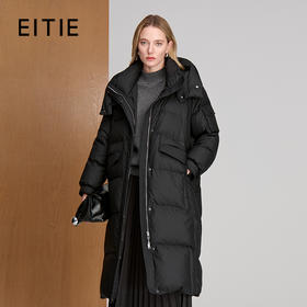 EITIE爱特爱暗扣厚实高领兜帽鹅绒填充长款轻盈羽绒外套8411113