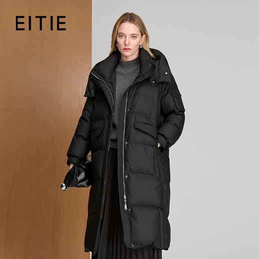 EITIE爱特爱暗扣厚实高领兜帽鹅绒填充长款轻盈羽绒外套8411113 商品图0