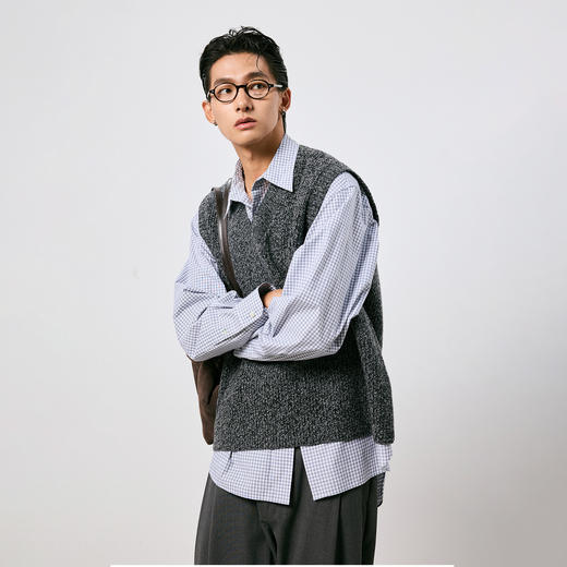 棉仓3671026006-【莫奈花园】美利奴全羊毛花纱V领针织马甲 商品图1