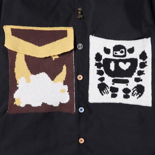 3036SDSA秋冬新款痞帅男装韩版简约拼接只针织口袋翻领长袖衬衫百搭 商品图3