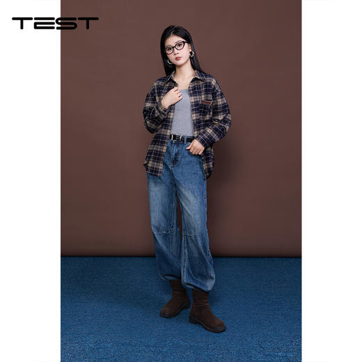 冬上新高腰设计时尚穿搭必备复古蓝阔腿牛仔裤3254025 商品图1