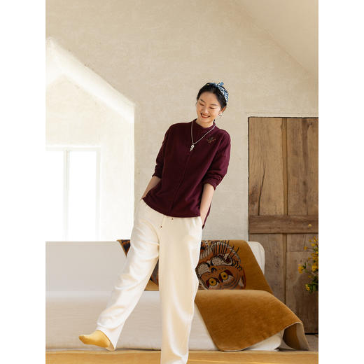 牧衣游原创 老虎与花手工刺绣纯棉短外套冬文艺百搭简约开衫 漫巷 商品图3