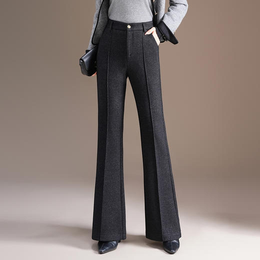 BFZY-F9558-Y毛呢微喇裤秋冬季厚款女装羊毛裤气质优雅高腰裤保暖休闲长裤子 商品图0