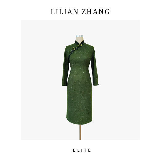 定制—静奢风—墨玉提梁—新中式墨绿东方韵味旗袍连袖连衣裙2501216 商品图0