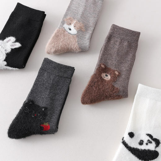4双一组！暖芙芙羊毛女袜 后跟毛茸茸卡通小动物 超细柔软保暖羊毛、无骨工艺 保暖防寒 商品图3