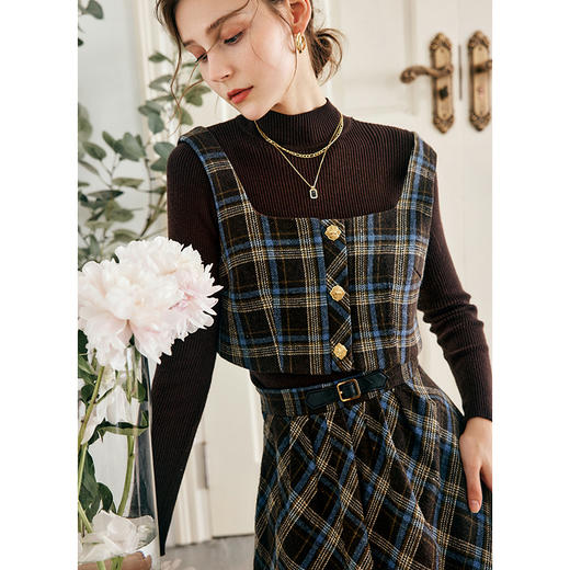 OLrain欧芮儿法式格子时尚套装女秋季2025年新款马甲半身裙两件套 商品图1