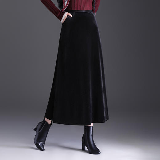 QYM M258-Y丝绒裙高腰半身裙遮胯中长款A字裙 商品图2