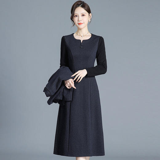 QYM H3508 -Y两件套气质小西装外套连衣裙条纹套装裙 商品图1