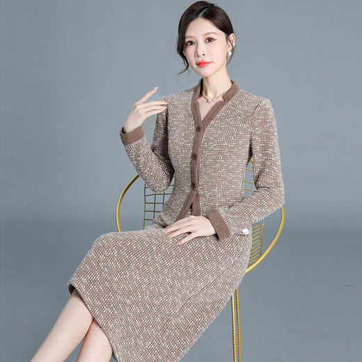 QYM H3539 -Y假两件气质优雅连衣裙加厚保暖仿貂绒保暖长裙 商品图1